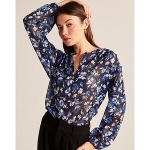NWT Abercrombie & Fitch Sheer Floral Blue Blouse